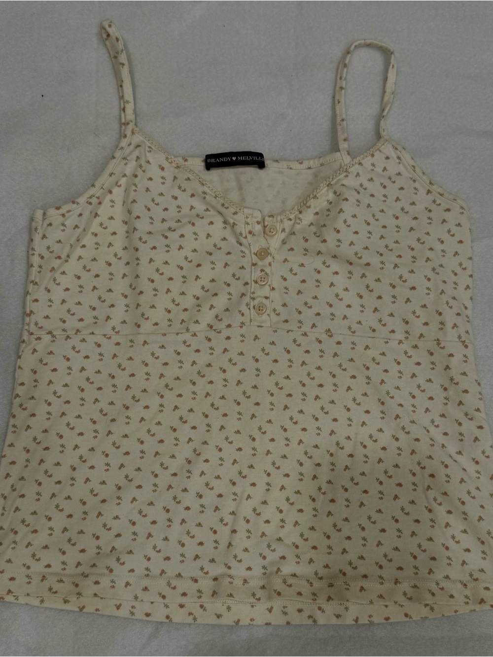 Brandy Melville Cream Cami with Tiny Brown Floral Print